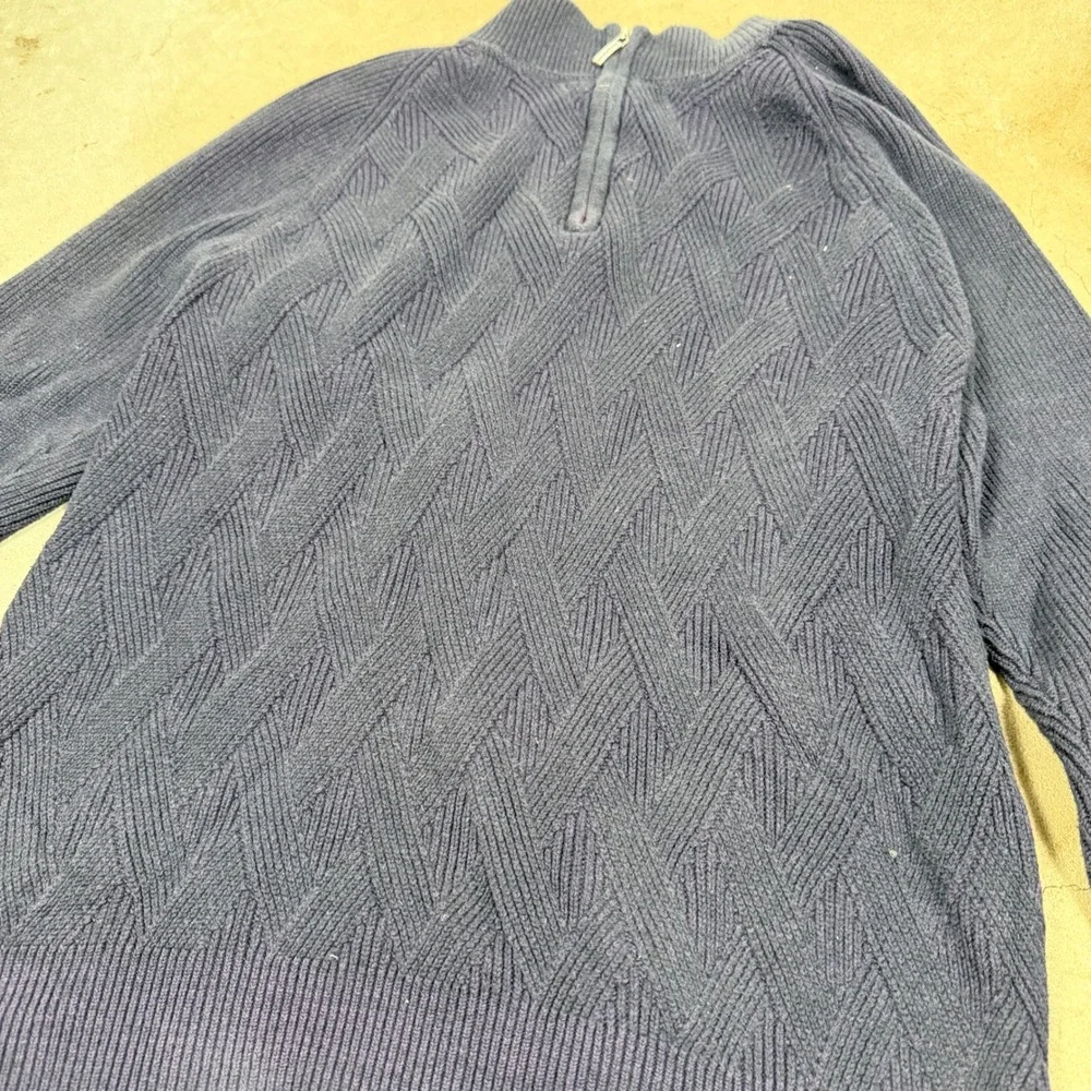 Tommy Bahama‎ Mens Navy Blue Textured Quarter Zip Sweater 100% Cotton Size L